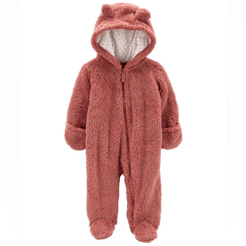 Carters Baby Zip-up Sherpa Pram 9 months size dusty rose color